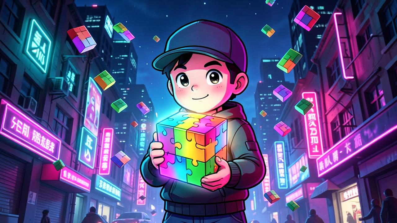 Menino de boné segurando o bloco misterioso do Block Best